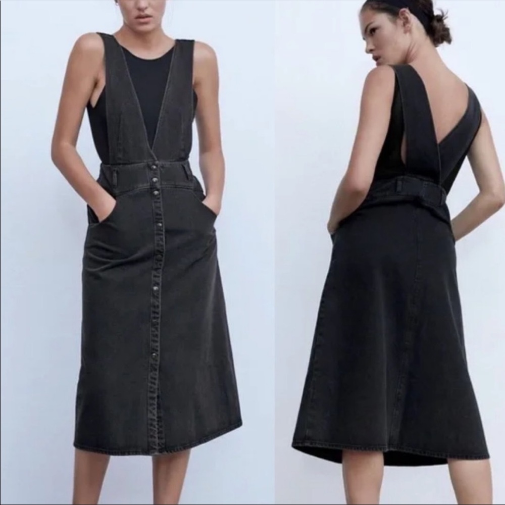 Black Denim Pinafore Dress - Classic A-Line Style